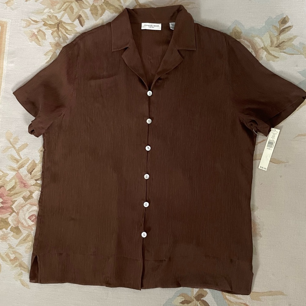 NWOT Large chocolate brown silk shirt